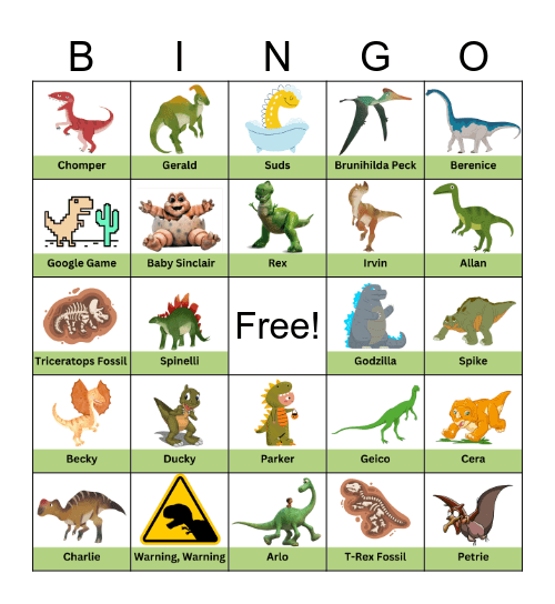 Dinosaur Bingo Card