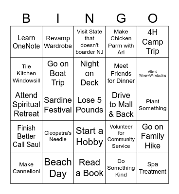 Mom's June Bingo Card