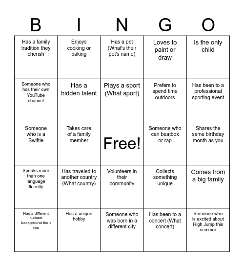 Get To Know Your POD Mates Bingo Card