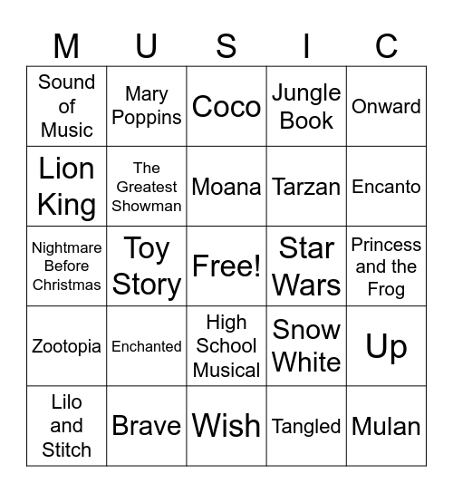 Make Music Day: Disney BINGO Card