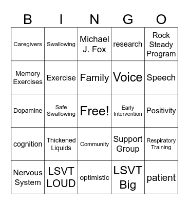 Parkinson's Disease Bingo Card
