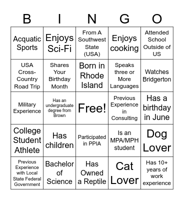 MPA BINGO Card