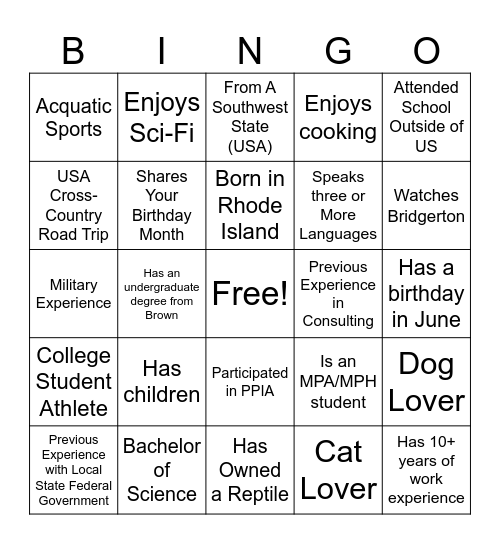 MPA BINGO Card