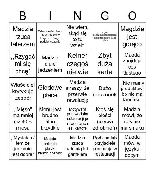 Bingo: Kuchenne Rewolucje Bingo Card