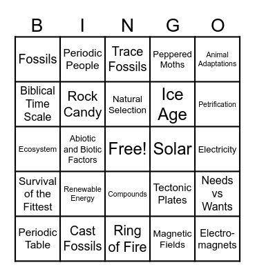Gr 7 Science Review Bingo Card