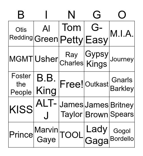 Rock N' Roll BINGO  Set#6 Bingo Card