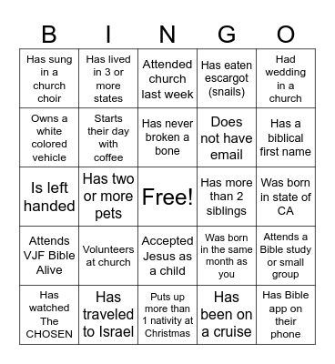 Ventura Jubilee Fellowship Bingo Card