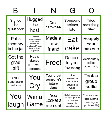 Grad Party Bingo! Bingo Card