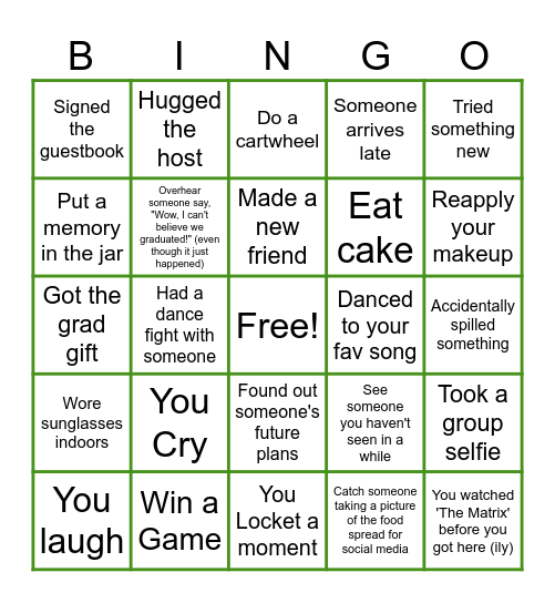 Grad Party Bingo! Bingo Card