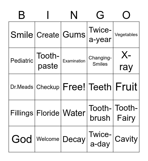 Changing Smiles Pediatric Dentistry Bingo Card