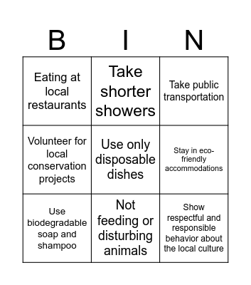 Sustainable Travel and Tourism Bingo Card