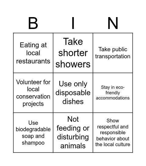 Sustainable Travel and Tourism Bingo Card