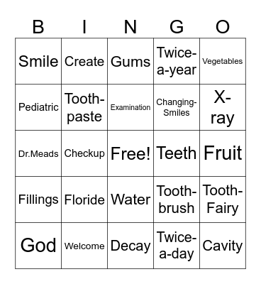 Changing Smiles Pediatric Dentistry Bingo Card