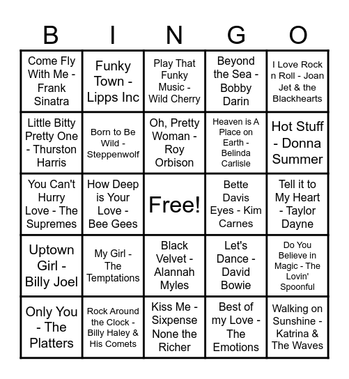 Music Bingo Card