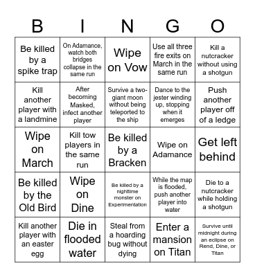 Lethal Company Bingo - Board 8 Bingo Card