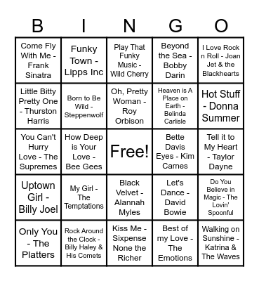 Music Bingo Card
