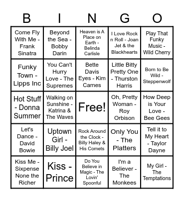 Music Bingo Card
