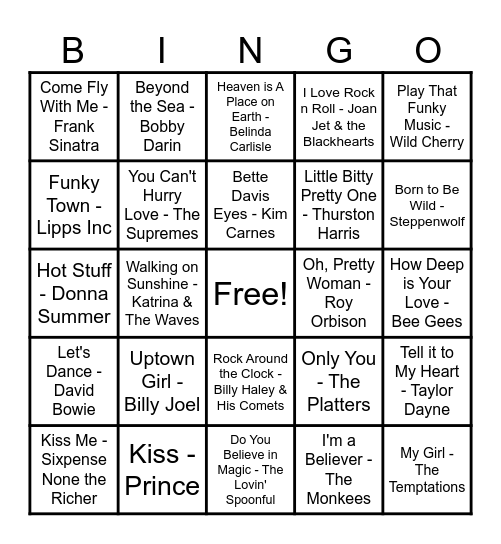 Music Bingo Card