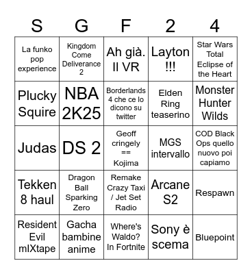 The Summer Game Fest "Light year" Bingo Card