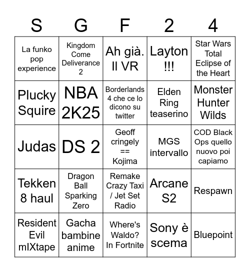 The Summer Game Fest "Light year" Bingo Card