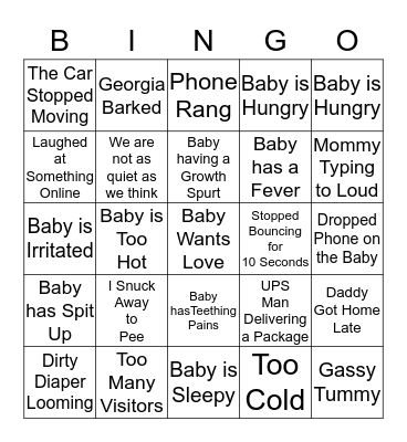 Why is Baby Cobb Crying?? Bingo Card