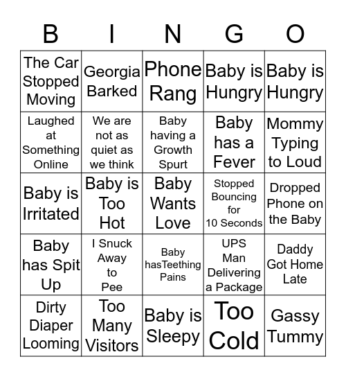 Why is Baby Cobb Crying?? Bingo Card