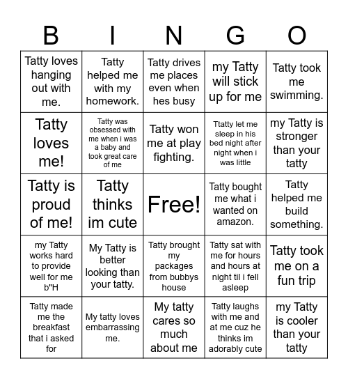 Tatty is Awesome! Bingo Card