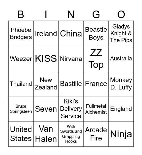 Travel & Anime Bingo Card