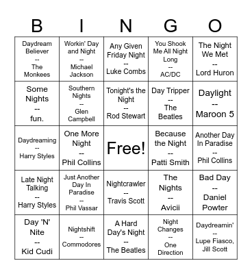 The Difference Between Bingo and Boredom is "Night" and "Day" Bingo Card