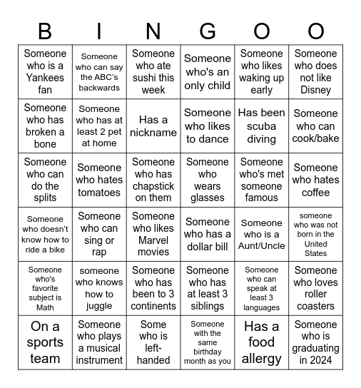 Human Bingo Card