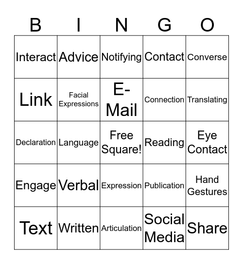 Communication Bingo Card