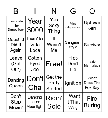 Over Played Songs Bingo Card