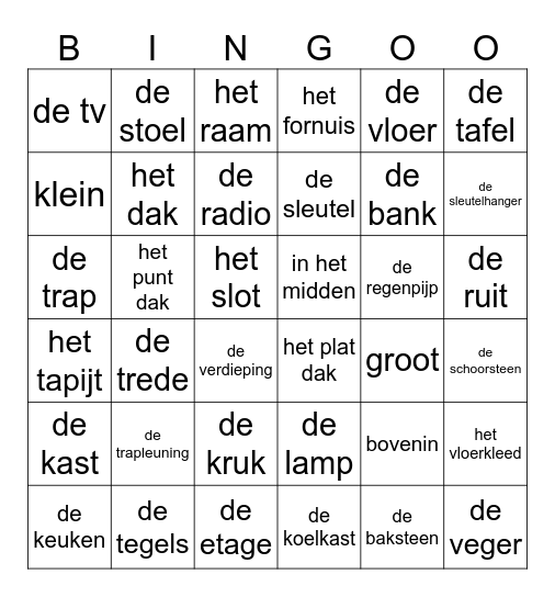van steen tot huis Bingo Card