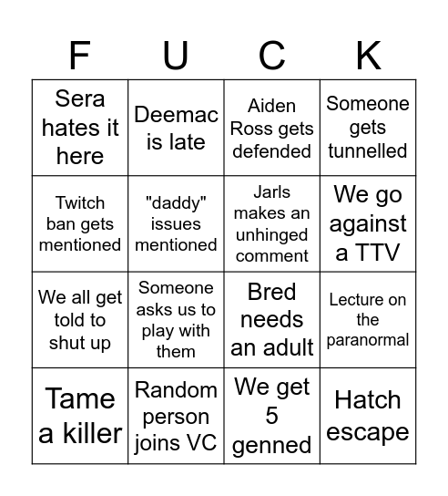 DBD VC Bingo Card