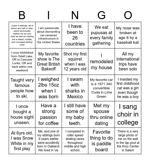 Bend WSO BINGO Card