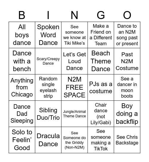 N2M Nationals 2024 Bingo Card