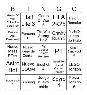 Deseos de videojuegos Bingo Card