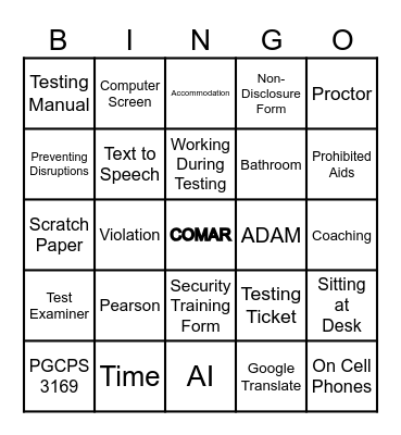 Test Security Bingo Card