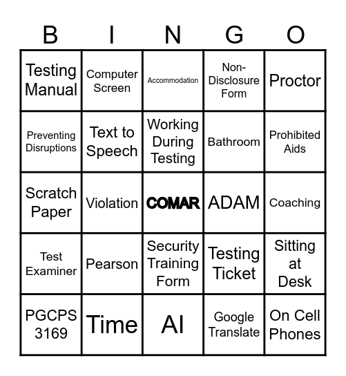Test Security Bingo Card