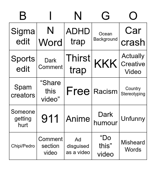 Insta Reels Bingo Card