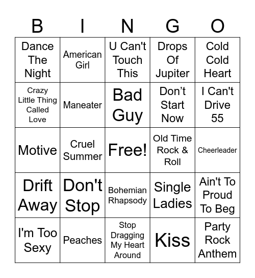 Mixed Bag Hits Bingo Card