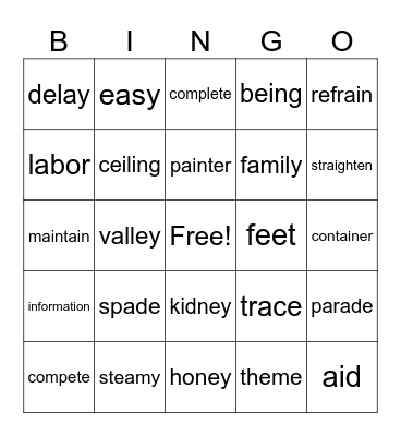 Week 2 T. BINGO Card