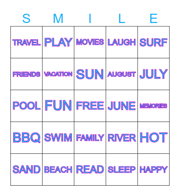 Summer SMILE Bingo Card