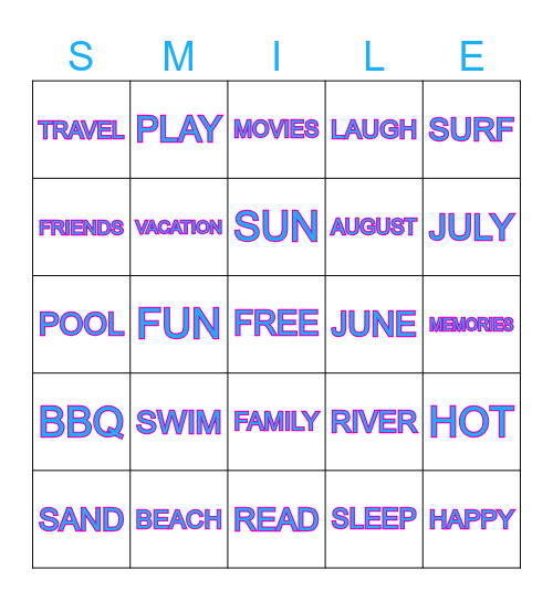 Summer SMILE Bingo Card