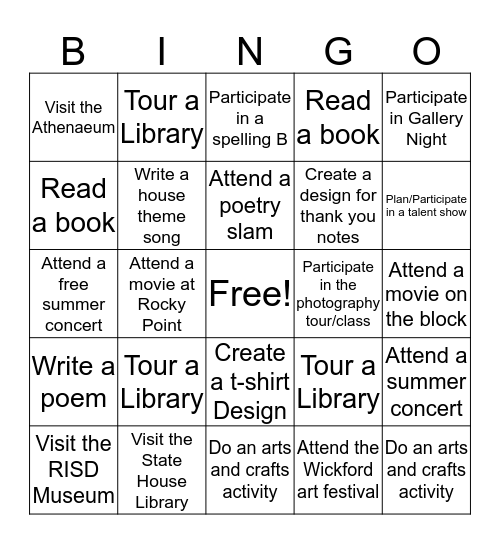 Explore the Arts Bingo Card