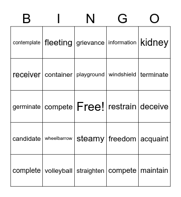 Week 2 T. BINGO Card