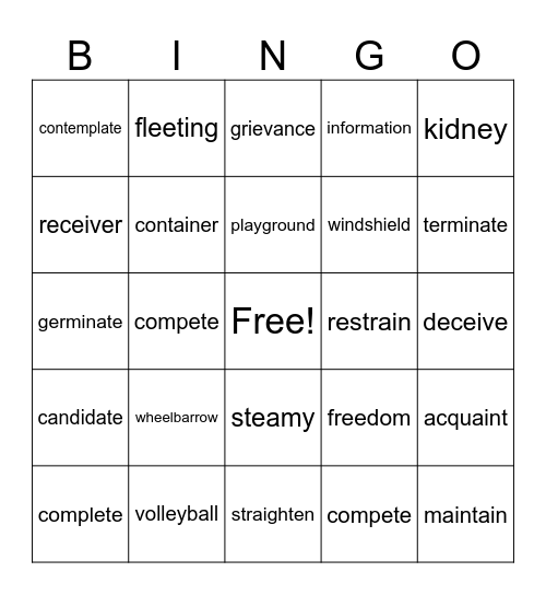 Week 2 T. BINGO Card