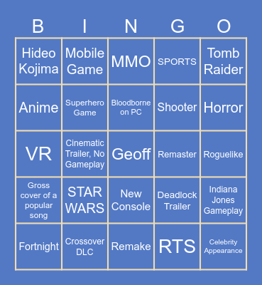 Summer Game Fest 2024 Bingo Card