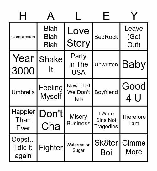 Happy Birthday Haley!!! H PATTERN TO WIN Bingo Card
