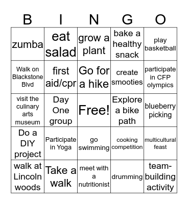 Health/Wellness Bingo Card